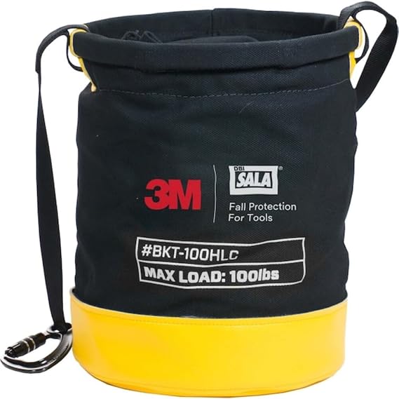 3M DBI-SALA Fall Protection For Tools,1500133, Canvas Spill Control Safe Bucket w/6 D-Ring Connection Points, 15 in x12.5 in, Drawstring Closure System,100 lb Load Rating -BKT-100DRAWC
