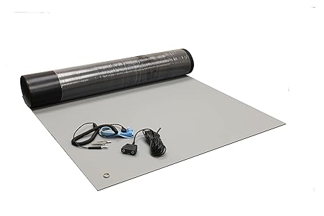 ESD Mat Kit - Anti-Static Table Mat - Heat Resistant Soldering Mat - with a Wrist Strap and Dual Common Point Grounding (12inch x 24inch (1' x 2'), Gray)