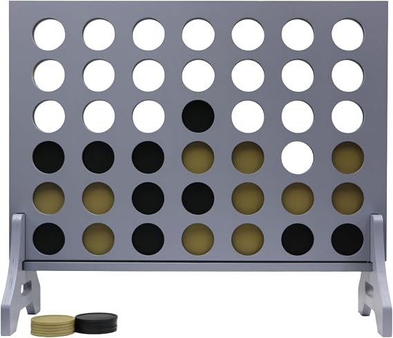Giant 4 in a Row Game for Family & Adults Tailgating Pros Jumbo Grey Wooden Four in a Row Indoor & Outdoor Yard Game for Family Party Fun, Portable Activities for Patio, Backyard, and Camping