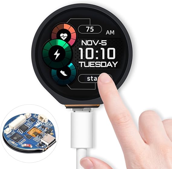 Waveshare ESP32-S3 Development Board, with 1.28inch Round Touch LCD, Compact Size, Accelerometer and Gyroscope Sensor