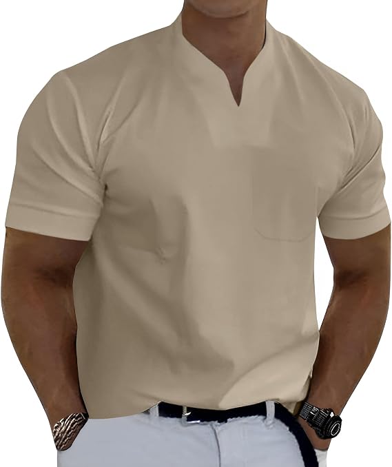 Men's Muscle Fit V-Neck Short Sleeve T-Shirts with Chest Pocket
