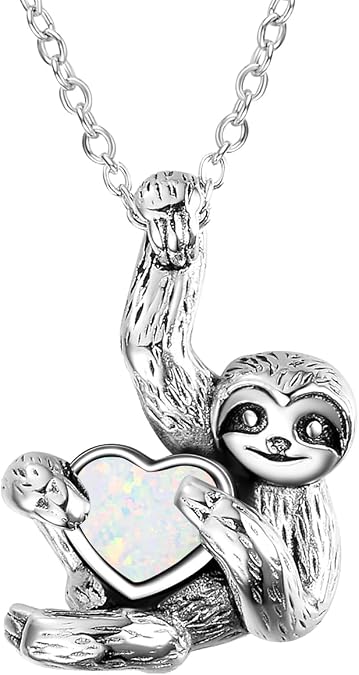 YFN Sloth Gifts Sterling Silver Sloth Necklace Heart Crystal Sloth Jewelry for Women Men Christmas Gifts