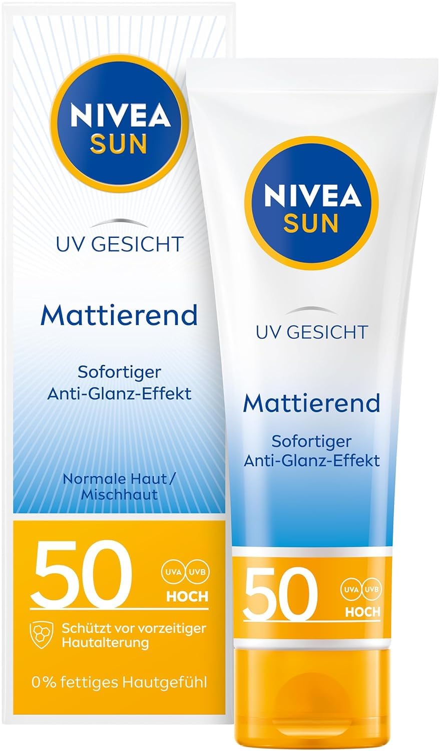 NIVEA SUN UV Face Mattifying Sun Protection SPF 50 50 ml Non-Greasy Sun Cream for the Face Instant Effective Sun Lotion with Light Texture