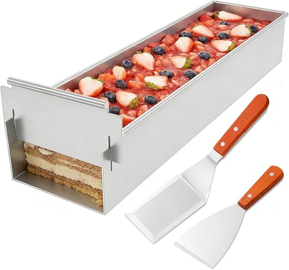 Tiramisu Pan Removable Side 16.4 x 4 x 2.5 in with 2 Spatulas Rectangle Cake Pan Large Cake Pan for Baking Rectangular Cake Pan Nonstick Molde Rectangular para Hornear Tiramisu Cheesecake Mousse