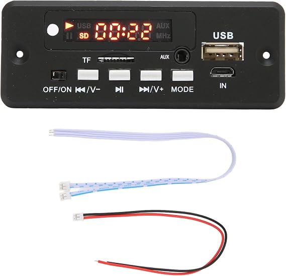 USB MP3 Decoder Board, 12V Car Stereo Recording Module with 2x5W Power Amplifier Built‑in FM Radio and Memory Function(black)