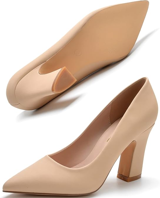HHTCAL Closed Pointed Toe Chunky Block Heel Pumps High Heels for Women Sexy Elegant Formal Work Office Ladies Dress Shoes