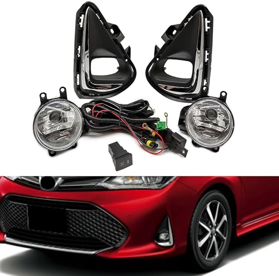 BAKUGO 1 Set Car LED Fog Light Halogen Front Bumper Lamp Harness Wiring Cover Grille for Toyota AXIO Corolla 2018 2019 2020 2021-Halogen Set