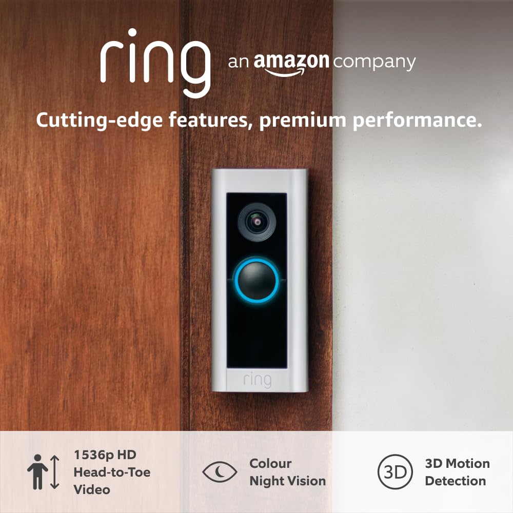 Ring Wired Video Doorbell Pro (Formerly Video Doorbell Pro 2) | Doorbell camera, 1536p HD Video, Head to Toe Video, 3D Motion Detection, Wifi, hardwired | 30-day free trial of Ring Home