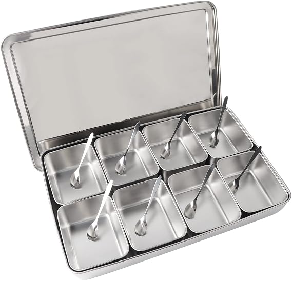 Topyond Stainless Steel Spice Box, Masala Dabba Spice Container, 8 Grids Seasoning Organizer, Condiment Storage Box with Lid, Spice Storage for Kitchen, Indian Masala Box