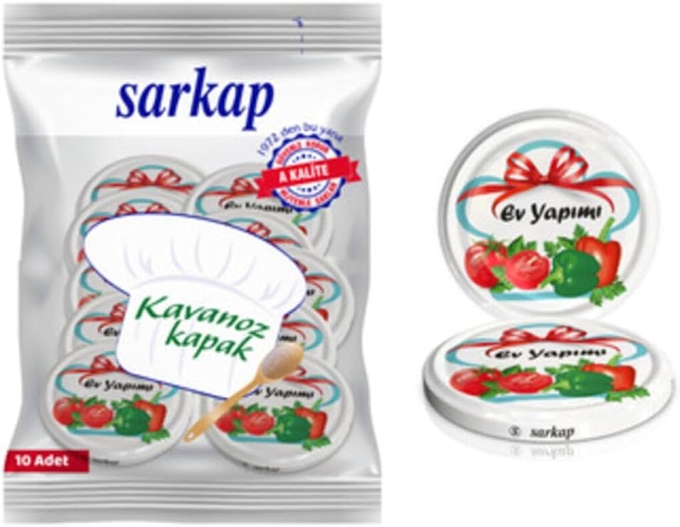 Sarkap 4 Paket 10'Lu Hijyenik Poşetli Kavanoz Kapağı Seti 4 Desen 82 Mm