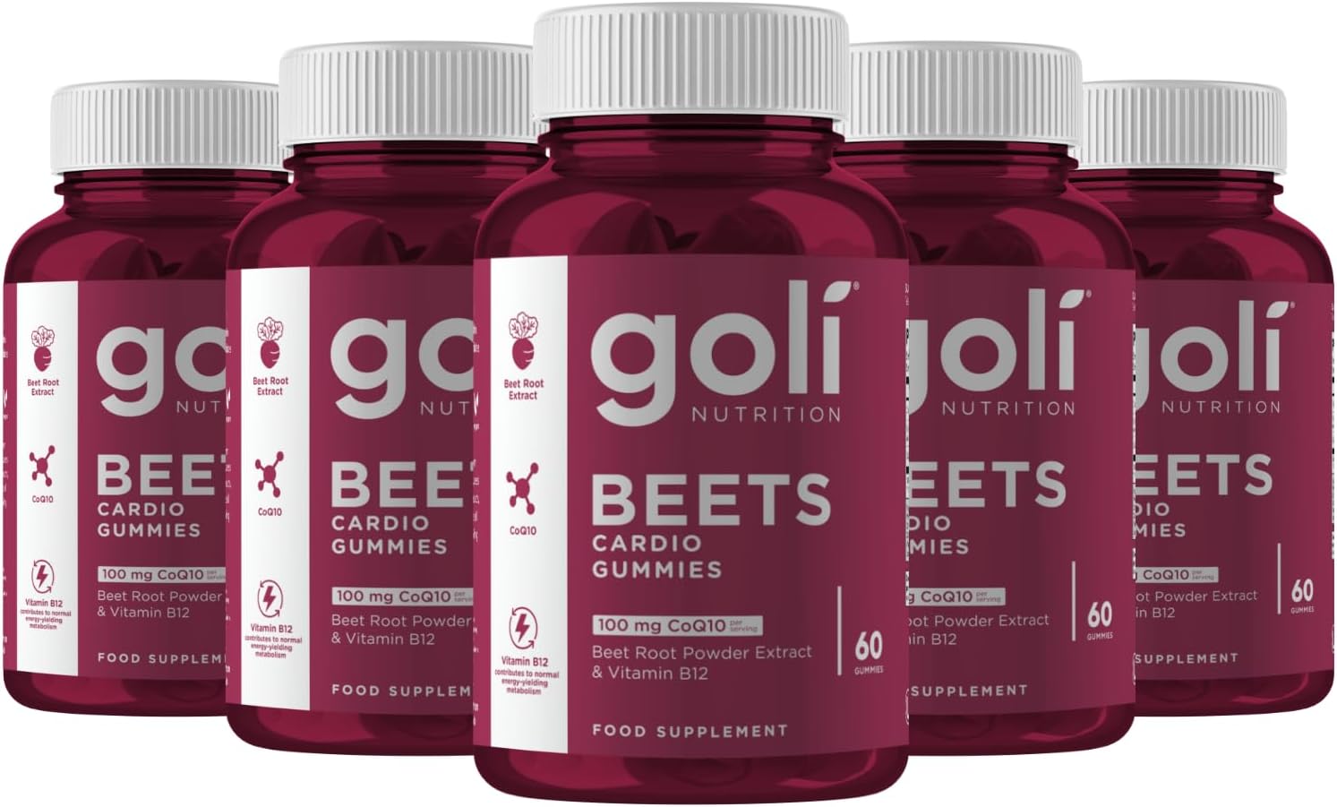 Goli Nutritional Supplement, Beets Cardio Gummy - 300 Count5 Pack of 60 - 100mg CoQ10 & Beet Root Extract - Gluten-Free, Vegan, Non-GMO, and Gelatin-Free. Nature's Great Superfood.