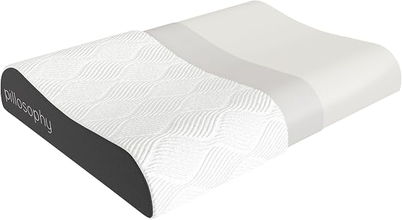 pillosophy SleepTheory Pillow Contour Shape Cervical Neck Support Memory Foam Core Washable Outer Cover Medium Firmnesss Perfect for Back, Side, Stomach Sleepers (Standard Size)