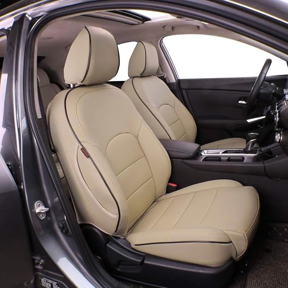EKR Custom Fit Sentra Car Seat Covers for Select Nissan Sentra SV,SR,S 2020 2021 2022 2023 2024 2025 - Full Set, Leatherette (Beige)
