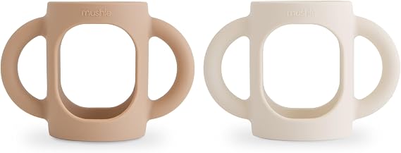 mushie Silicone Baby Bottle Handles 2-Pack | Fits 4 oz & 8 oz Narrow, Standard, Wide Neck Bottles Compatible with Dr. Browns, Philips Avent & More 3 Months+ (Natural/Shifting Sand)
