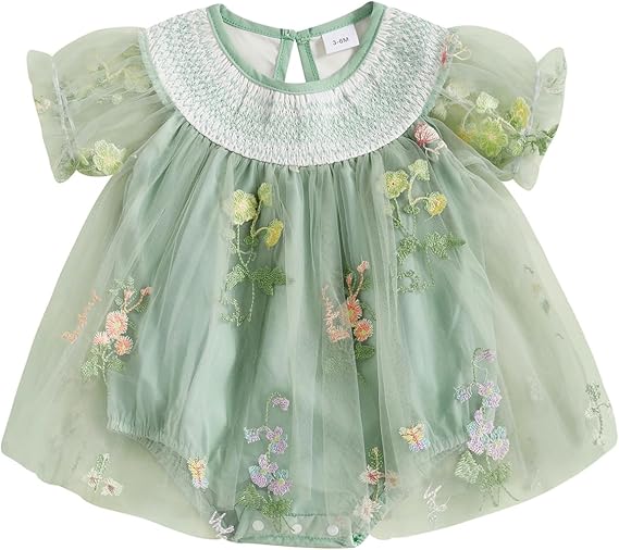 Baby Girls Tulle Tutu Dress Party Holiday Princess Dresses Infant Toddler Embroidery Flower Fairy Romper Dress