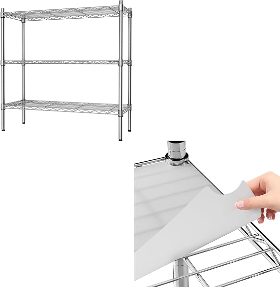 Auslar 3 Tier Wire Shelf & Wire Shelf Liners Clear