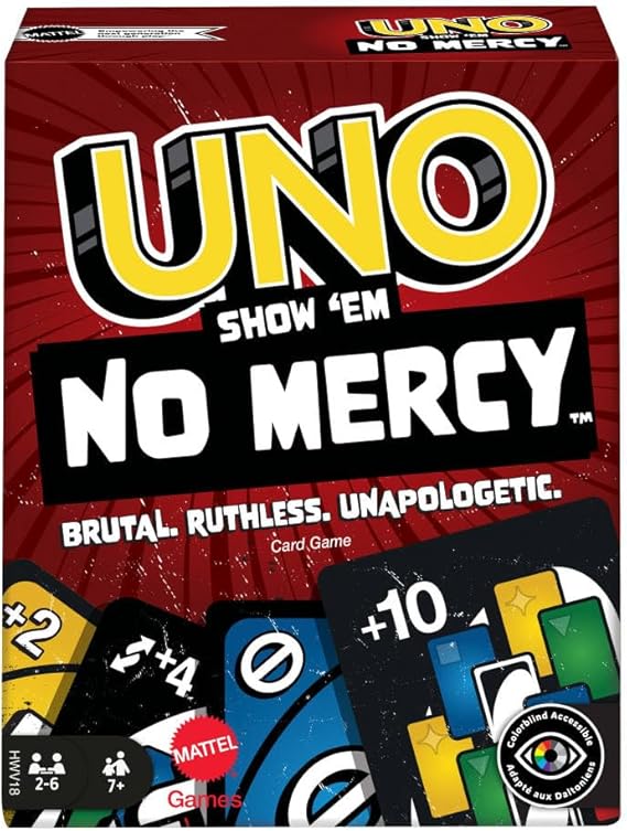 Mattel Games UNO Show em No Mercy Card Game for Kids, Adults & Family Parties & Travel with Extra Cards, Special Rules & Tougher Penalties