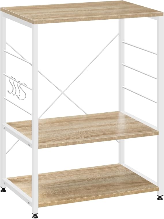 Woltu RGB9309 Kitchen Shelf Stand Microwave Holder Baker’s Shelf Metal Shelf Made of Wood and Steel with 3 Shelves Approx. 60 x 39 x 74 cm