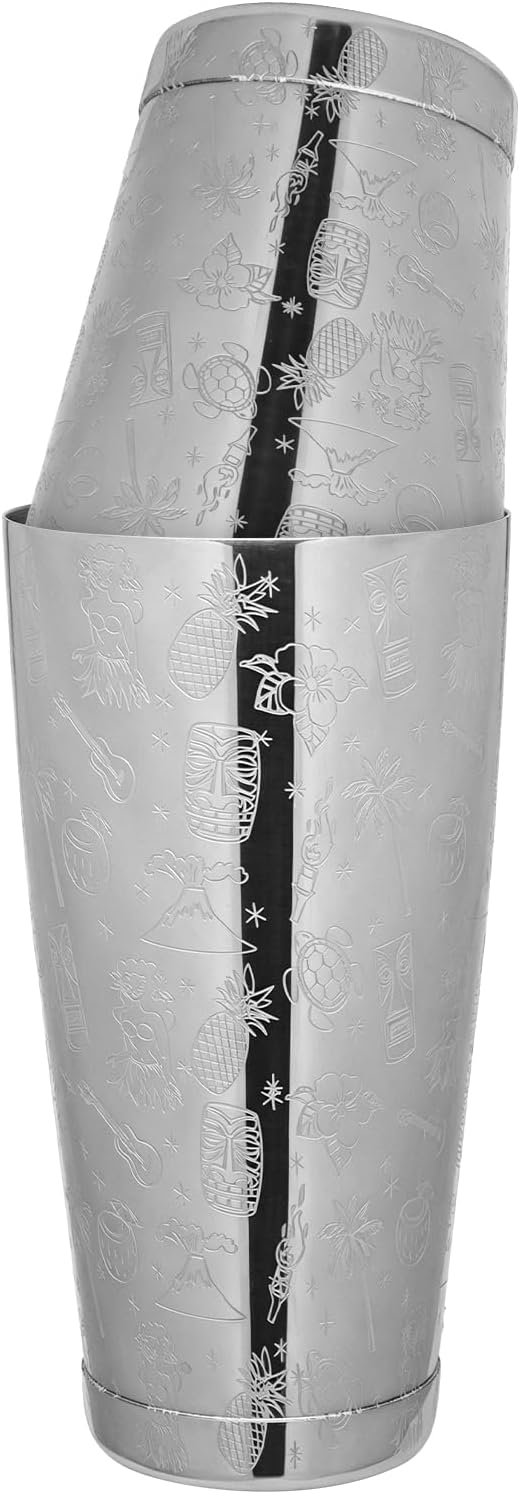 Cocktail Shaker Stainless Steel Boston Shaker Tin with Etched Pattern Martini Drink Shaker Professional (Style2)