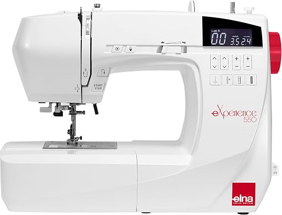 Elna eXperience 550 Stylish Computerized Sewing Machine with 50 Stitches, Smart Function Buttons, Built-in Needle Threader, Quick Stitch Selections, Extension Table Included and Swiss Design