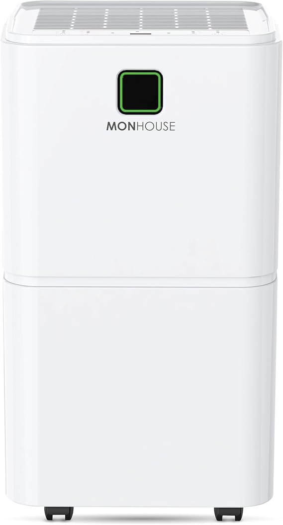 MONHOUSE 12L/Day Digital Dehumidifier - Sleep Mode, 24 HR Timer For Laundry Drying, Bedroom, Basement, Garage &amp; Kitchen - Portable Electric Mould, Damp, Condensation Remover - Quiet Moisture Absorber