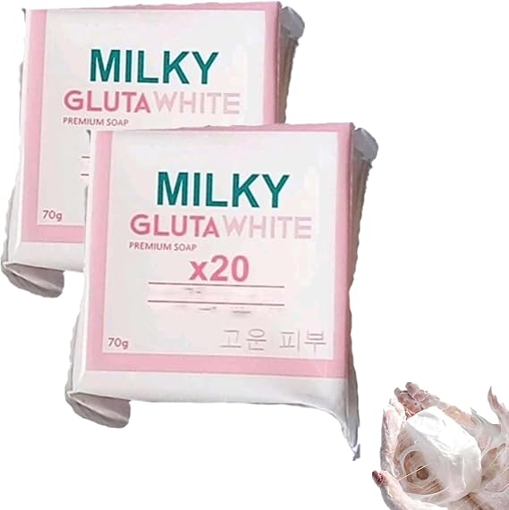 Gluta Milk soap, Milky Gluta White Soap 20x, Whitening Soap, Skin Brightening Soaps, Deep Cleanse, Exfoliate & Hydrated, 70g Glutamilk Whitening SOAP, Tone Cleansing Face and Body Bar (2)