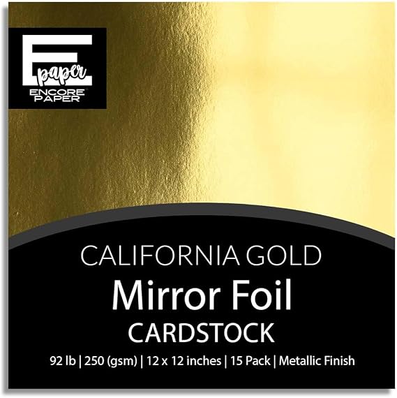 CALIFORNIA GOLD Mirror Foil Cardstock 12x12 Brass Gold Metallic Cardstock | 92lb (250gsm) | Shiny Reflective Foil Paper | Acid & Lignin Free 15 Sheets or Single Sheet for Crafts & Cutting Machines