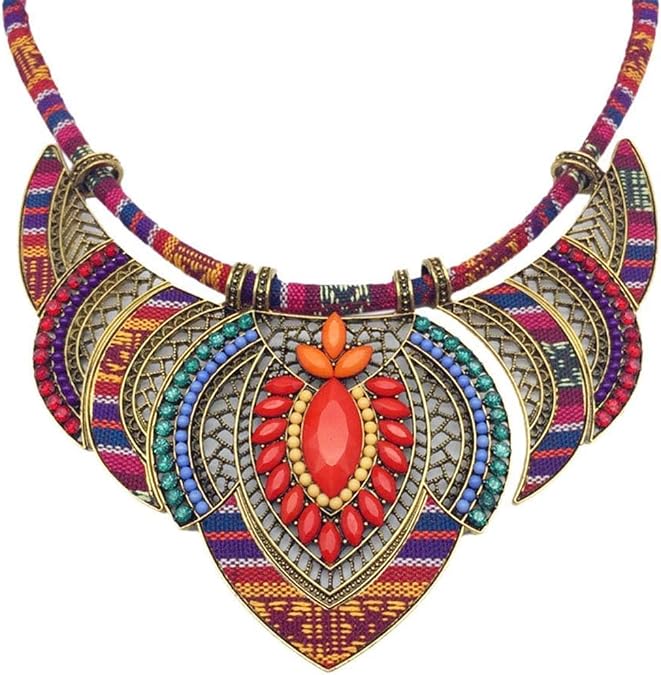 CCBFY Ethnic Style Chunky Colorful Collar Festival Tribal Beaded Boho Choker Costume Necklace for Women Gift
