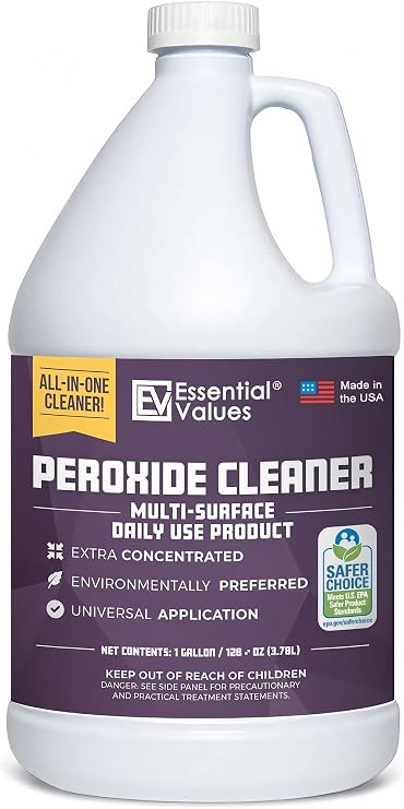 Essential Values Peroxide Cleaner 5%, Safer Choice Certified | Made in USA, Multi-Surface - Extra Concentrated - Ideal for Residential Commercial Retail Hospital Restaurants