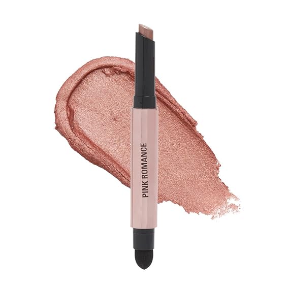 Makeup Revolution- Lustre Wand Shadow Stick- Pink Romance | Ultra-pigmented & Shimmery lids | Seamless glide | Buildable, Metallic Formula | Sponge to dab & blend the shades-1.6 g