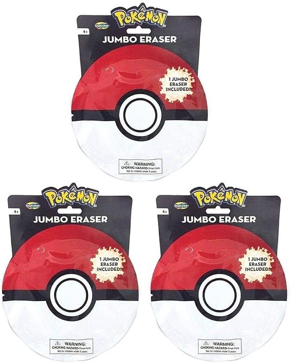 Pokemon Jumbo Eraser Random Blind Foil Pack Set of 3
