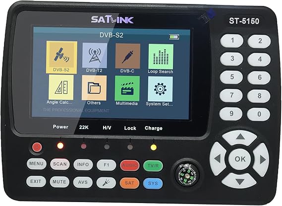 Satellite Finder, 4.3 Inch High Definition TFT LCD Screen DVB-S2/T2/C Combo HD Satellite TV Signal Finder, Digital Handheld Satellite Signal Finder H.265 HEVC MPEG-4 UK Plug