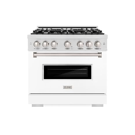 ZLINE 36 in. 5.2 cu. ft. Classic Gas Range with 6 Burner Cooktop and Convection Gas Oven in Satin Stainless Steel with White Matte Door (CGRS-WM-36)
