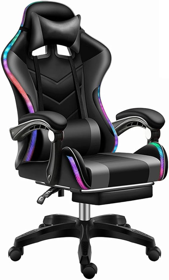 Gaming Chair, Ergonomic Computer Chair with Lumbar Massage & Heat, Video Game Chair with Silent Casters, 3D Adjustable Backrest, Thickened Seat, PU Leather, Hidden Footrest Black