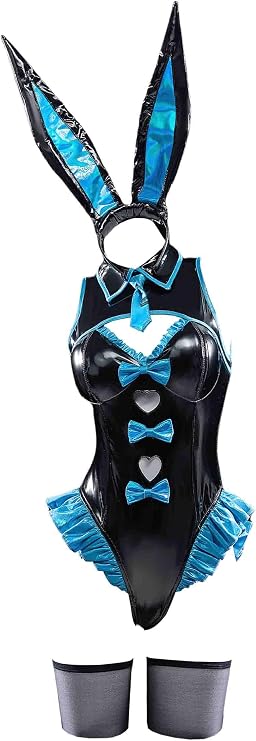 Mobbunny Women Sexy Lingerie Bunny Girl Anime Cosplay Costume Cut-out Sleeveless Bodysuit with Gloves and Headband