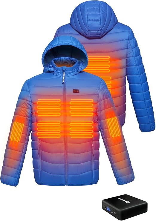 ANTARCTICA GEAR Heated Jacket, Lightweight Heating Jackets with 12V Power Bank, 6 Areas Winter Coat for Men and Women