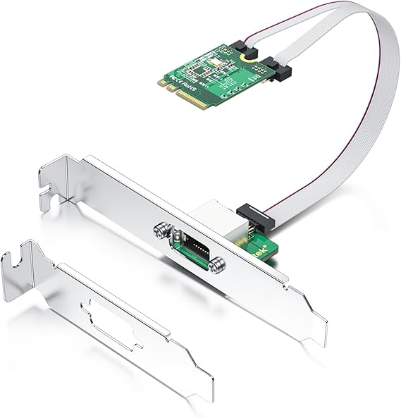 M.2 A+E Key 2.5G Gigabit Ethernet Network Card, Realtek with RTL8125BG Chip | 18-cm Cable Length, 10/100/1000/2500Mbps Single RJ-45 Port, Support Windows/Windows Server/RHEL/CentOS/Debian