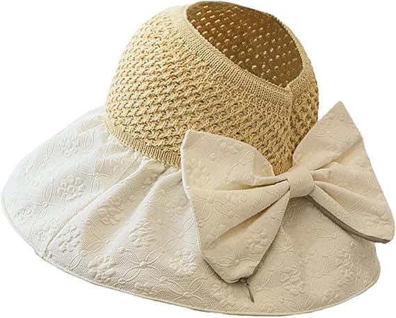 Sun Hat for Women, Wide Brim Roll-up Summer Ponytail Cap