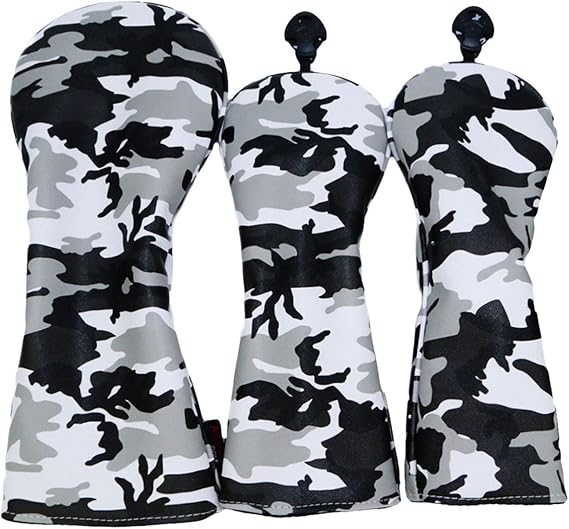 Milageto Waterproof Golf Club Head Cover Wood Driver Headcover Black Camo Pattern with Number Tag