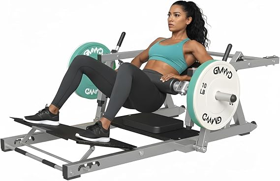 GMWD Hip Thrust Machine, 800 lbs Plate-Loaded Glute Bridge Machine with Weight Holder, Heavy Duty Butt Exercise Equipment for Glute Muscles Building and Butt Shaping, Adjustable Footboard, Silver