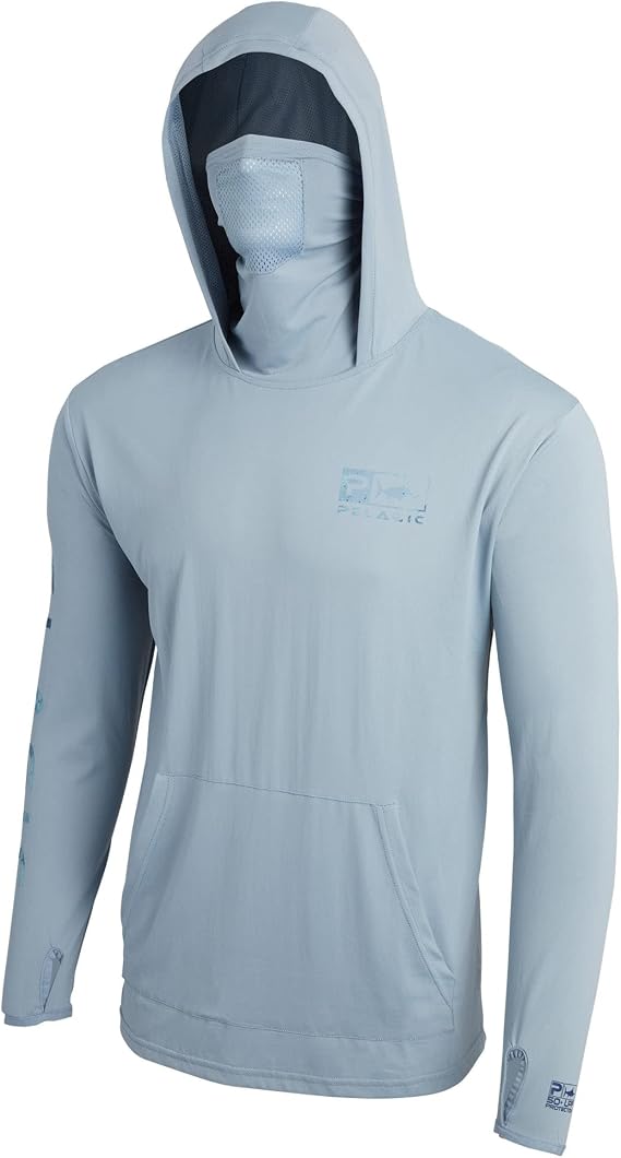 PELAGIC Men's Defcon Icon Hooded Fishing Shirt, Long Sleeve, UPF 50+ Protection, Integrated Face Mask