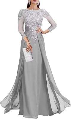 Yuxin Mother of The Bride Dresses for Wedding 34 Sleeve Chiffon Long Lace Sequin Formal Evening Gowns for Women 955