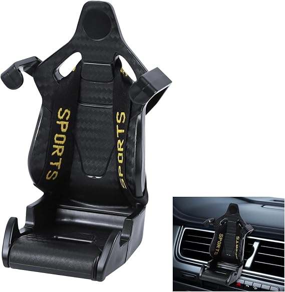 wuyaoyao Car Phone Holder, Carbon Fiber Racer Seat Style Air Vent Cell Phone Car Mount, 360 Rotation Phones Holder with Metal Clip, Auto Vent Phones Cradle Universal Fits Most Smartphones (Golden)