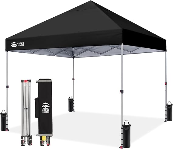 CROWN SHADES 8x8 Pop Up Canopy Tent with One Push Setup, Black