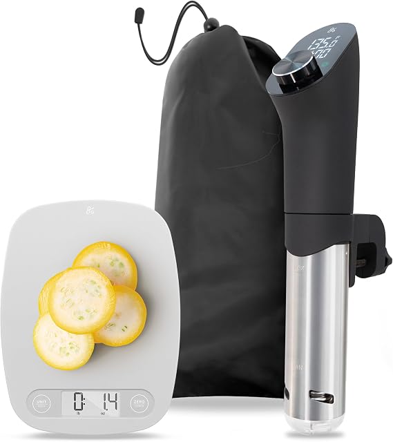Greater Goods Essential Kitchen Scale (Gray) and Sous Vide Cooker (Black)