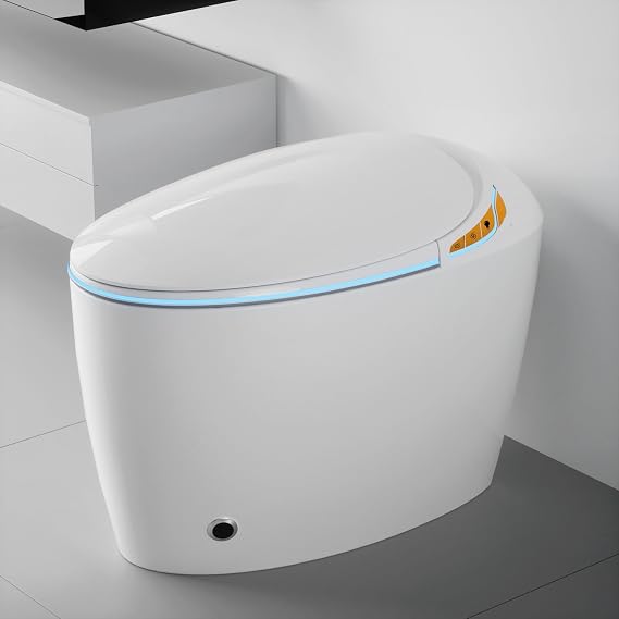 White Smart Toilet with Bidet Built In, Luxury Elongated Electric Toilet with Heated Seat&Foot Sensor, 1.28 GPF Dual Flush, Auto Open/Close Seat, Warm Water&Dryer, Multiple Washing Modes (White)