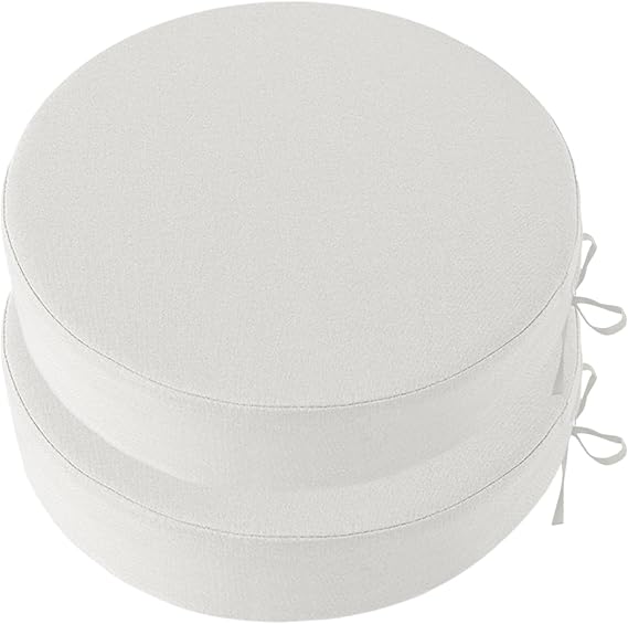 Outdoor Chair Cushions for Patio Furniture, Waterproof Round Patio Seat Cushions with Adjustable Straps for Garden Burgundy Sofa, Set of 2, White, 18x18x2 Inch