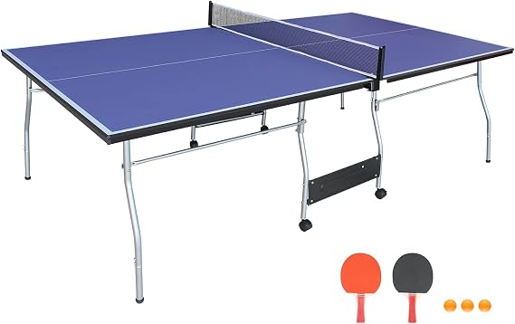 Miscoos 6ft Mid-Size Table Tennis Foldable & Portable Ping Pong Table Set for Indoor & Outdoor Games with Net, 2 Table Tennis Paddles and 3 Balls