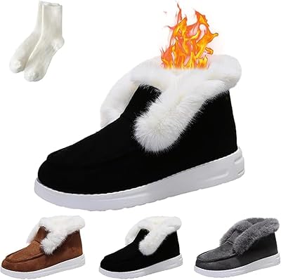 Pubyfun Senior Comfy Winter Ankle Boots Women, Fur Lined Warm Slip on Boots, Women Winter Snow Boots, Ladies Warm and Comfortable Casual Snow Boots