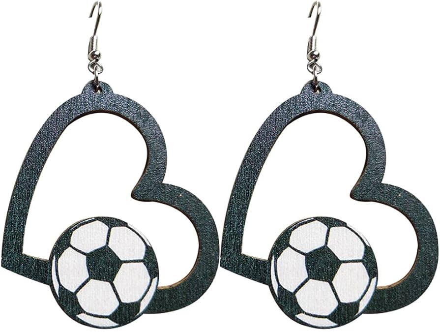 Handmade Sports Ball Baseball Football Drop Dangle Earrings Natural Wooden Heart Teardrop Basketball Volleyball Printed for Women Friendship Sports Fans Lover Party Jewelry